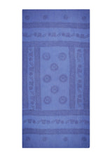 Hand block-printed in Nepal. The Blueberry Om Sarong from The Lagoon Set, periwinkle blue, shown flat.