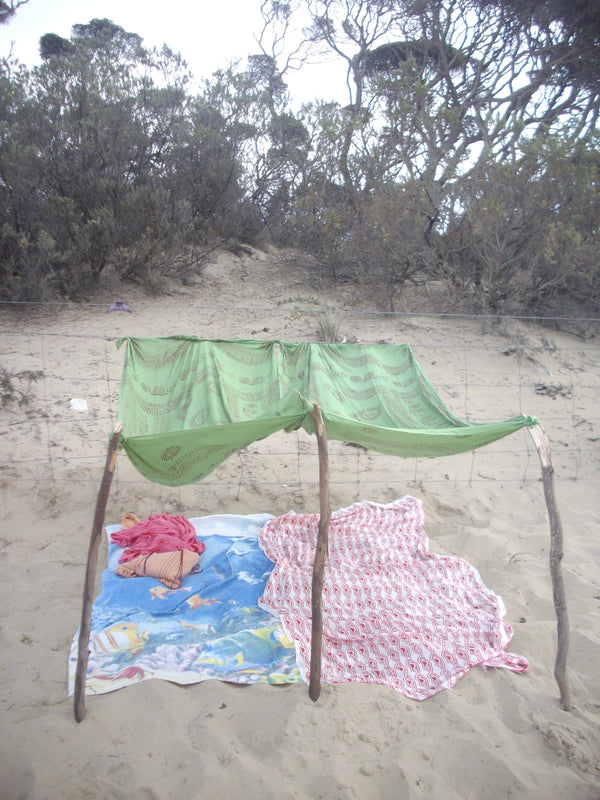 3 sticks and 2 sarongs = 🏕️