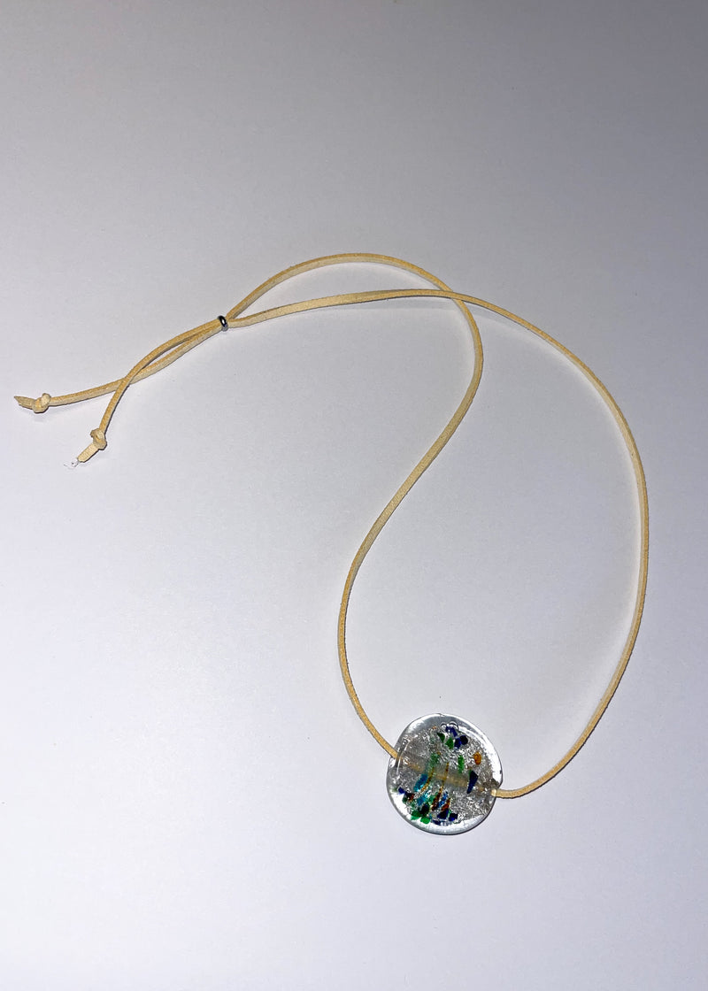 Glass CIRCLE necklace / cream / clear multi