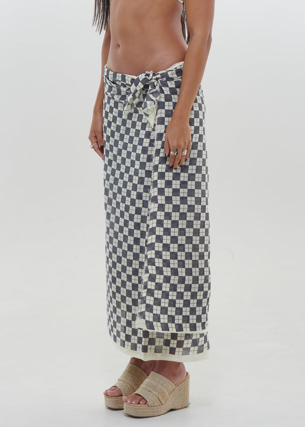 Charcoal Checkers Sarong by Snakes and Shanti in 100% Cotton - Perfect for Beach and Resort Wear