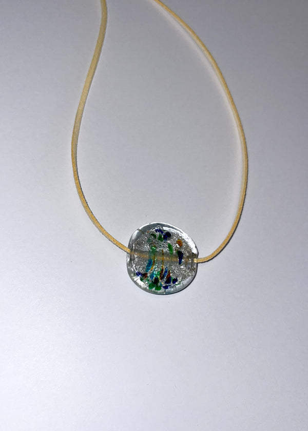 Glass CIRCLE necklace / cream / clear multi