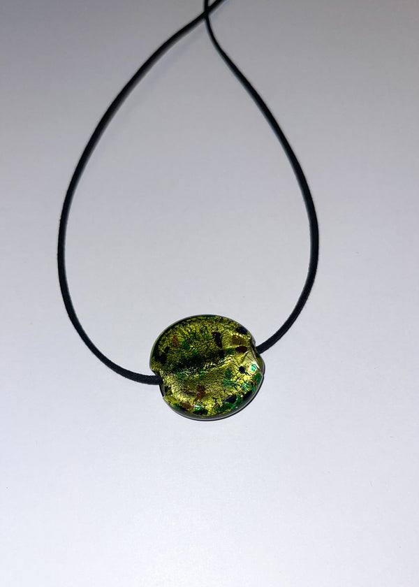 Glass CIRCLE necklace / black / green multi