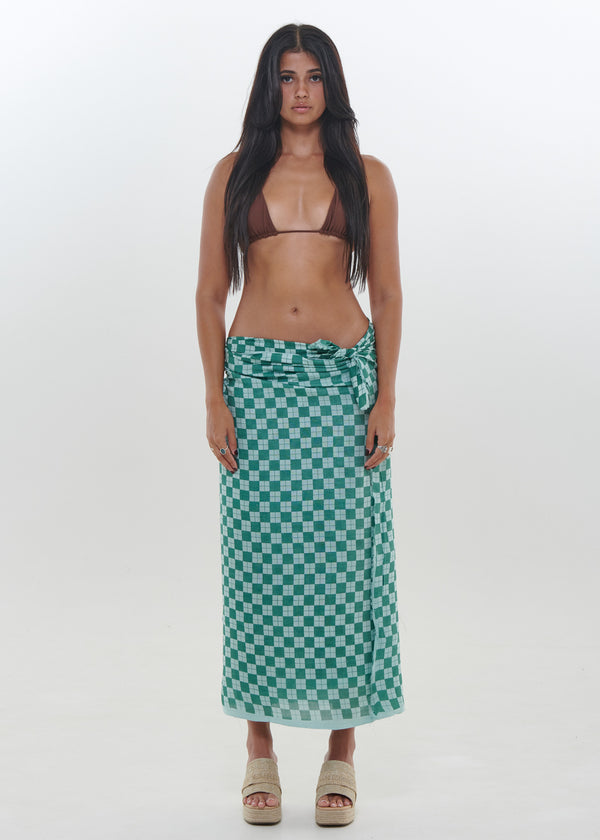 Green Checkers Sarong by Snakes and Shanti in 100% Cotton - Perfect for Beach and Resort Wear