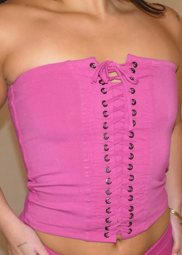 lace up corset - fuschia