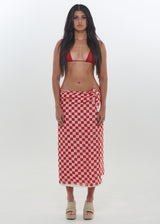 Red Checkers Sarong by Snakes and Shanti in 100% Cotton - Perfect for Beach and Resort Wear