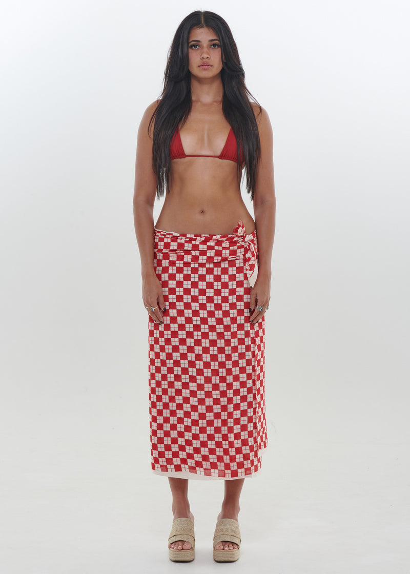 Red Checkers Sarong by Snakes and Shanti in 100% Cotton - Perfect for Beach and Resort Wear