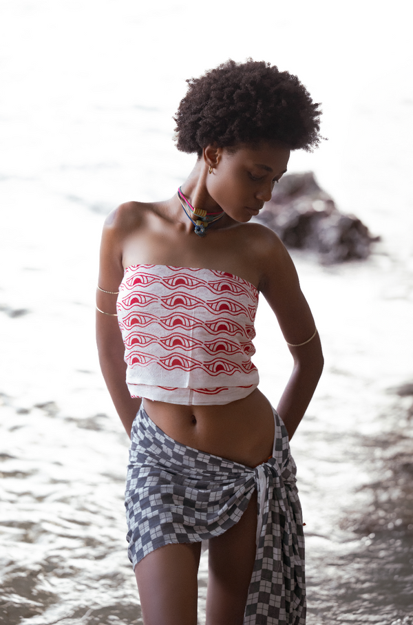 MINI CHECKERS SARONG - CREAM/CHARCOAL